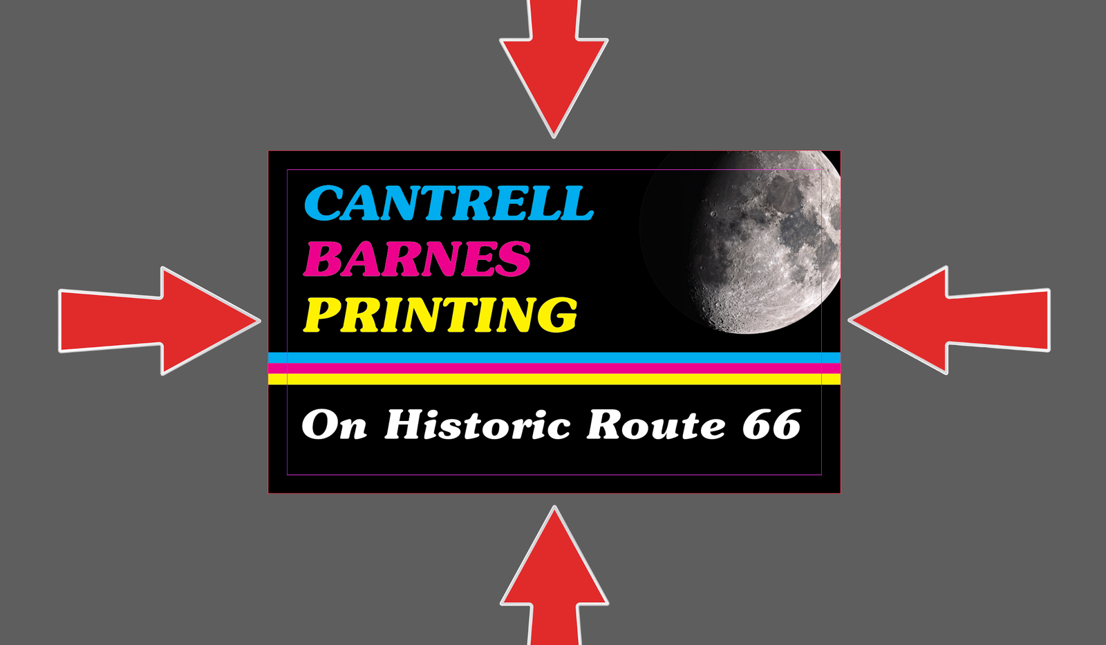 Business card with 0.125 inch bleed indicated by arrows
